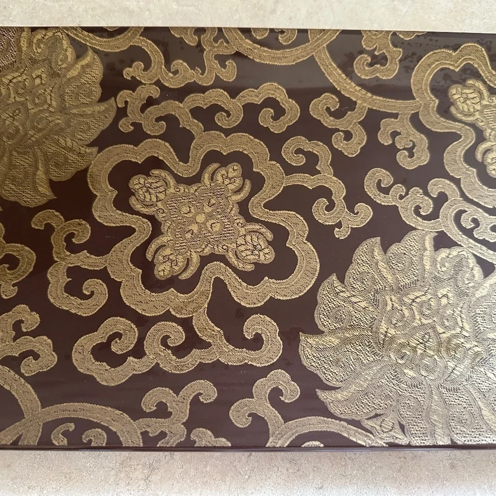 RARE Pottery Barn Chinoise Mink Medallion Gold Damask Rectangular Brown Platter